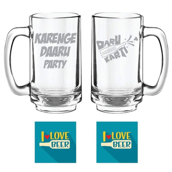 Karenge Daaru Party Daaru Badnam Karti Hindi Engraved Beer Mugs