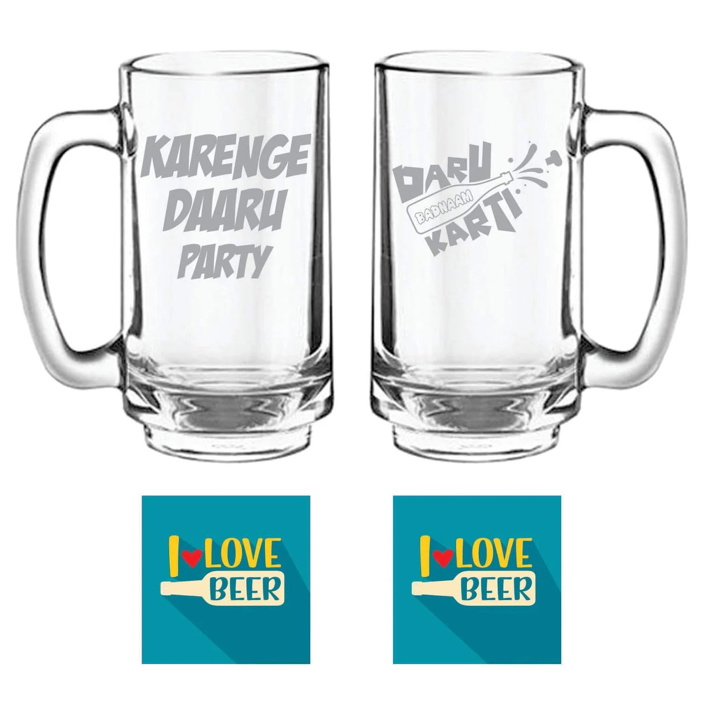 Karenge Daaru Party Daaru Badnam Karti Hindi Engraved Beer Mugs