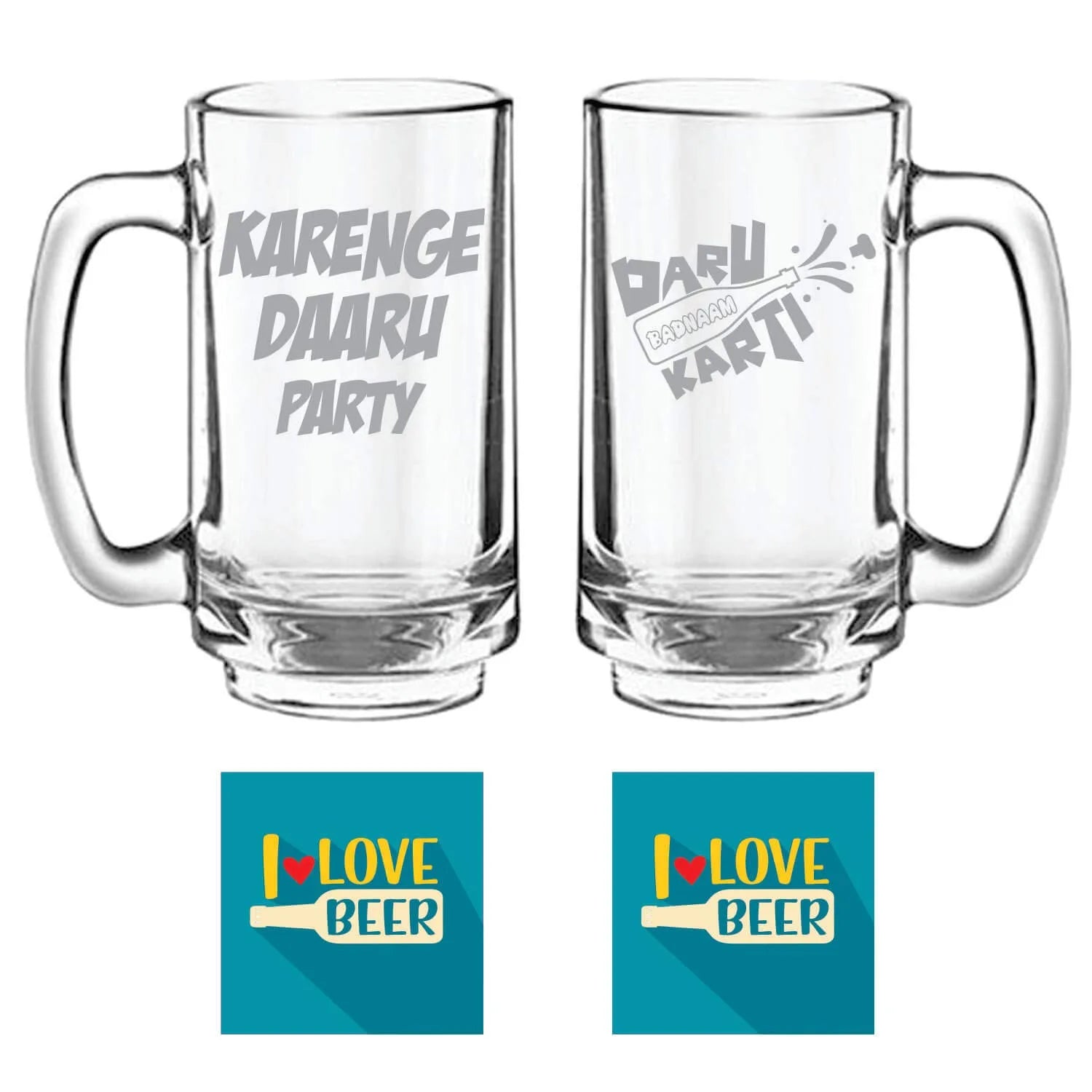 Karenge Daaru Party Daaru Badnam Karti Hindi Engraved Beer Mugs