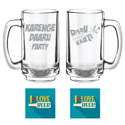 Karenge Daaru Party Daaru Badnam Karti Hindi Engraved Beer Mugs