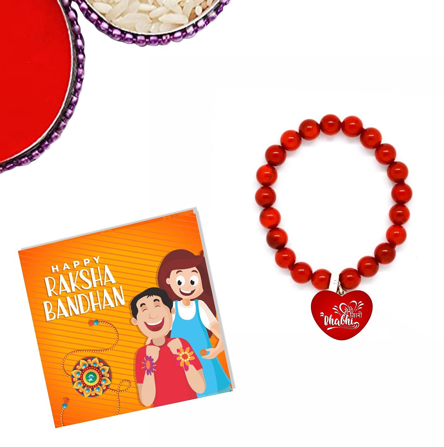 TheYayaCafe Women's Meri Pyari Bhabhi Printed Lumba Beads Rakhi Bracelet with Adjustable Elastic Band, Raksha Bandhan Gift for Bhabhi, Sister-in-Law from Brother and Sister
