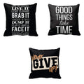 Never Give Up Motivational Quotes Cushion Cover Set of 3, 16x16