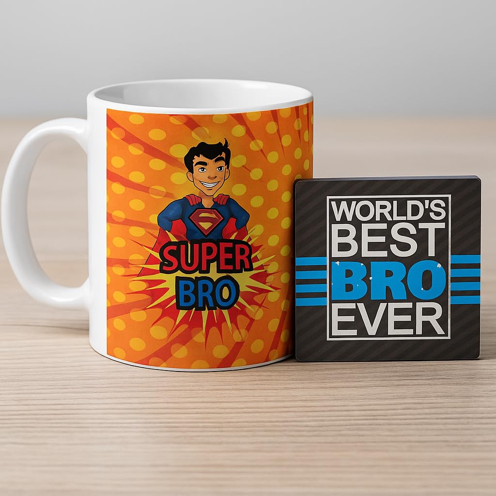TheYayaCafe Rakhi Gift for Brother Super Bro Combo Set of 3 (Ceramic Mug, Coaster & Rakhi), Brother, Bhai Dooj, Birthday