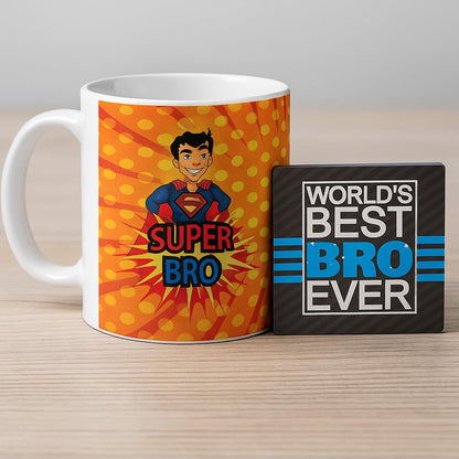 TheYayaCafe Rakhi Gift for Brother Super Bro Combo Set of 3 (Ceramic Mug, Coaster & Rakhi), Brother, Bhai Dooj, Birthday