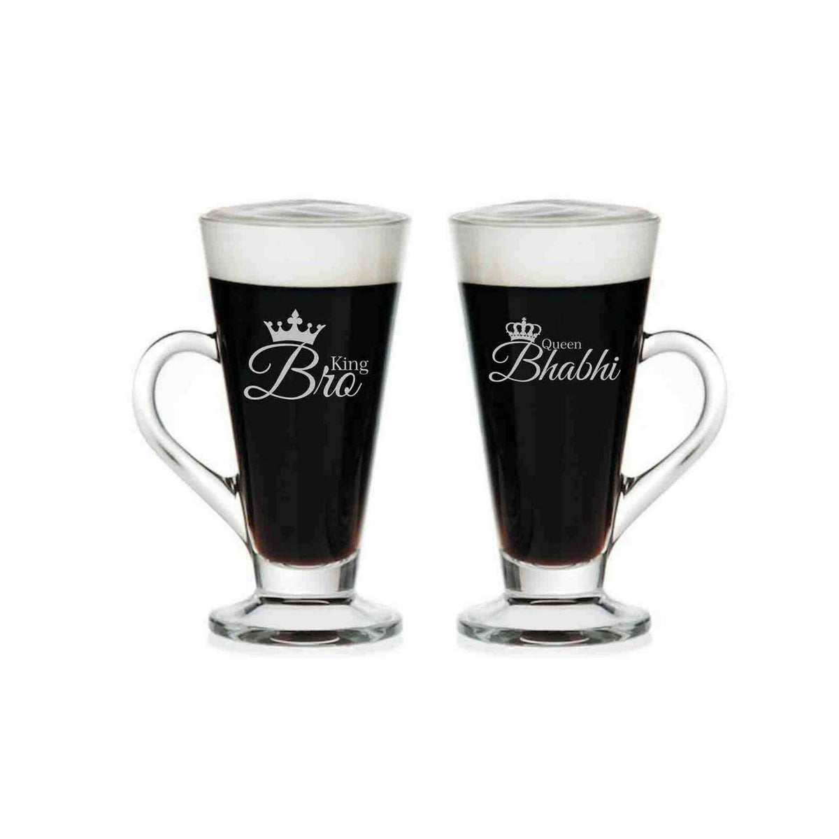 King Bro Queen Bhabhi Glass Tea Cups - Anniversary Couple Gift