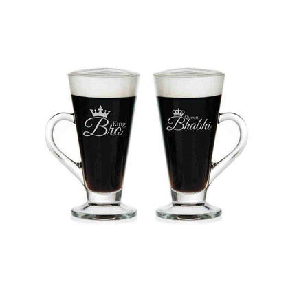 King Bro Queen Bhabhi Glass Tea Cups - Anniversary Couple Gift