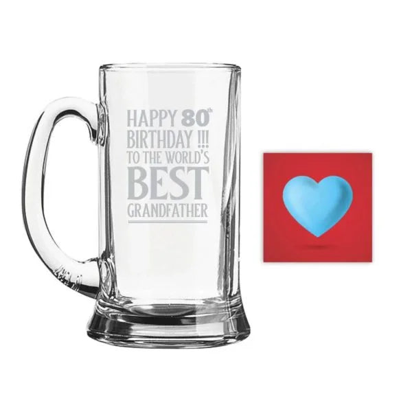 80th Birthday Worlds Best Grandfather Engraved Beer Mug