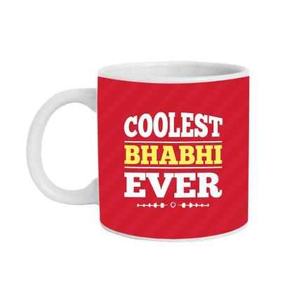 TheYayaCafe Rakhi Sweets Gift Combo for Bhabhi, Coolest Bhabhi Ever Hamper Set of 4 - Ceramic Mug, Coaster, Badam Patisa 1 Kg, Printed Rakhi, Raksha Bandhan Birthday Bhaidooj Gift for Sister-in-Law.