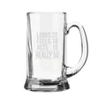 Beer Mug, Looks Feels Acts Really Engraved with Coasters