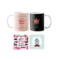 King Queen Mommy Daddy Ceramic Coffee Mug Combo Set of 4, Black