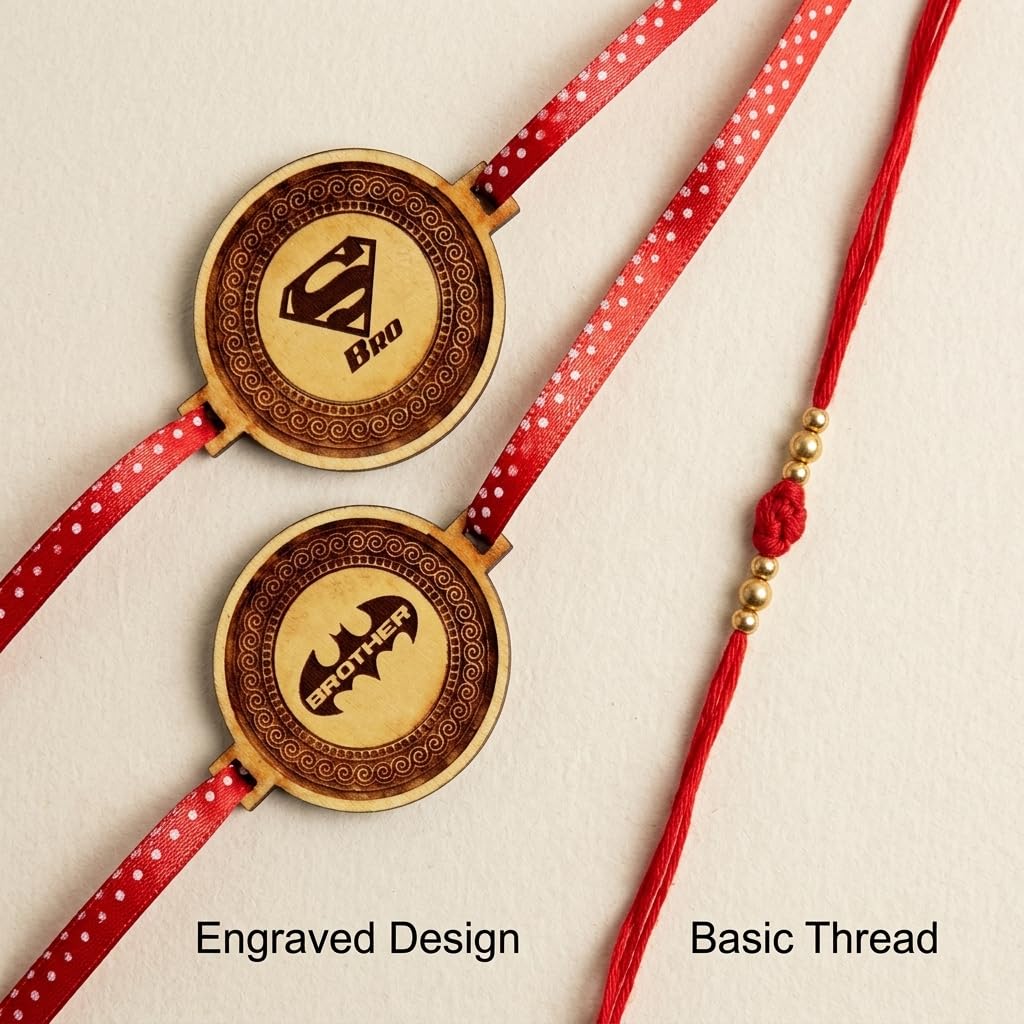 TheYayaCafe Rakhi for Brother Combo Set of 2 Engraved Wooden Rakhi with MDF Wood Dial 1.5 Inches, Raksha Bandhan Gift for Brother, Bhai, Bhaiya from Sister