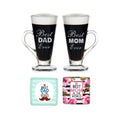 Just Like Mother Father Engraved Tea Cups Set of 2 with Coasters