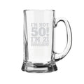 Beer Mug, I Am Not 50 Funny Birthday Engraved with Coasters