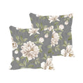 Floral Cushion Covers Set of 2 - Grey Cotton Throw Pillows, 24x24