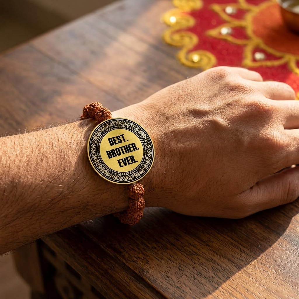 YaYa cafe Men's Raksha Bandhan Best Brother Ever Engraved for Brother Rudraksha Bracelet