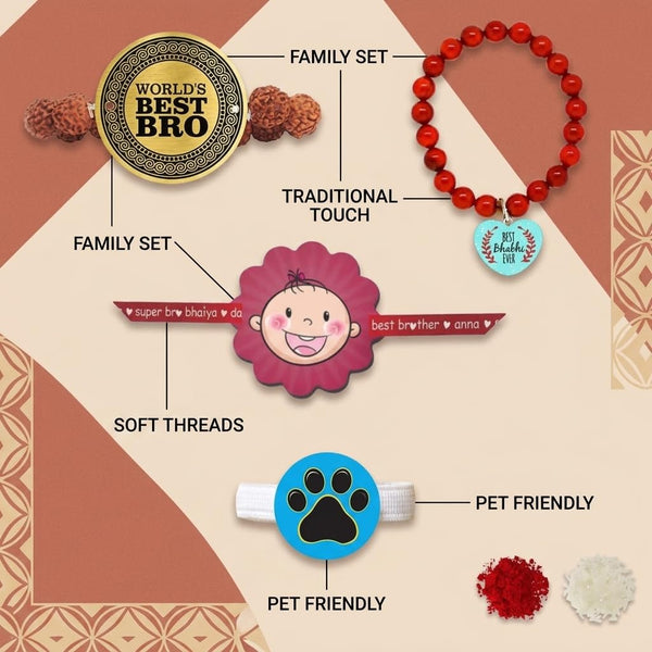World Best Bro & Best Bhabhi Family Rakhi with Kids Rakhi - Combo of 3