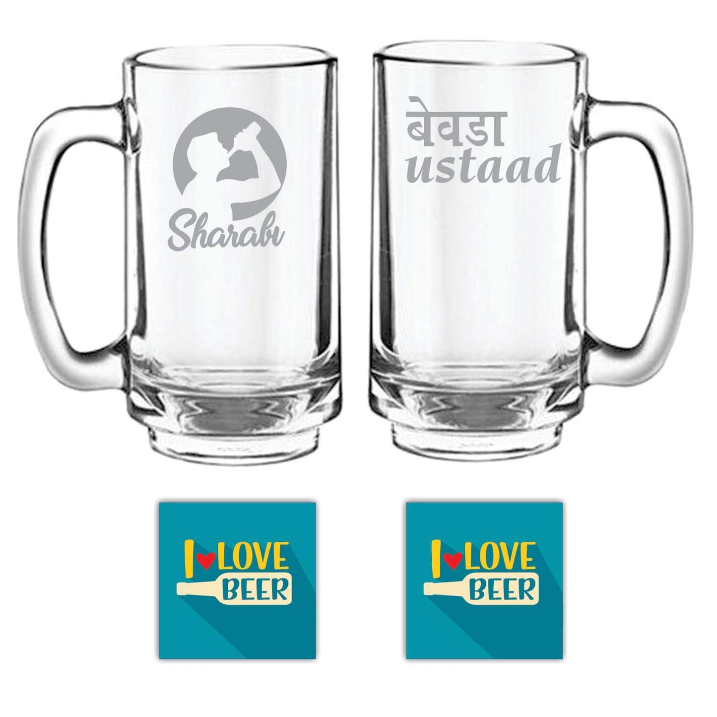 Bewada Ustaad Sharabi Hindi Engraved Beer Mugs