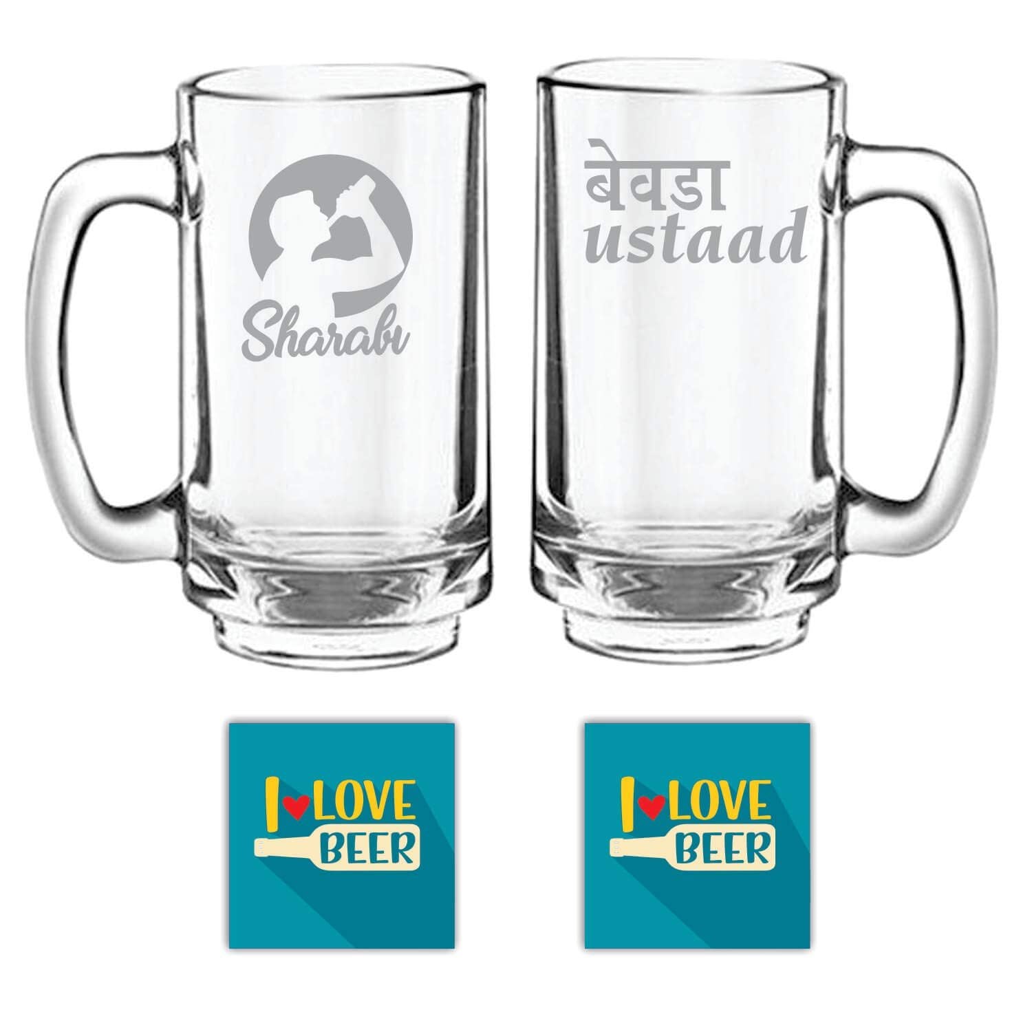 Bewada Ustaad Sharabi Hindi Engraved Beer Mugs