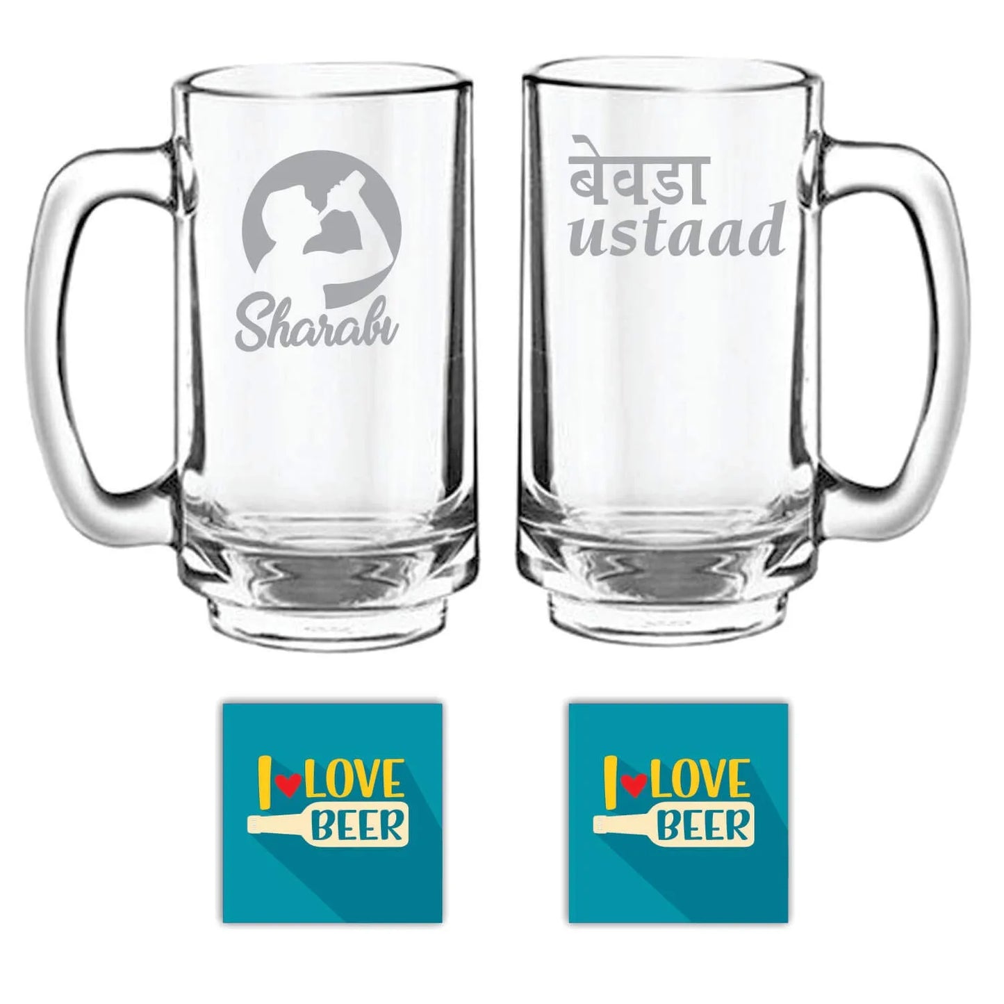 Bewada Ustaad Sharabi Hindi Engraved Beer Mugs