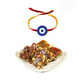 Printed Rakhi Sweets Gift Combo for Brothers - Evil Eye Rakhi & Barfi