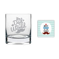 Engraved Whiskey Glass with Coaster, Clear, 325ml
