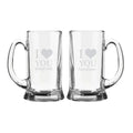 I Love You Gorgeous & Handsome Engraved Beer Mugs, Set of 2