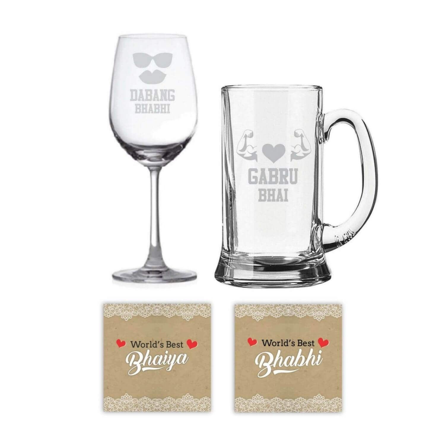 Gabru Bhai Dabang Bhabhi Beer Mug and Wine Glass
