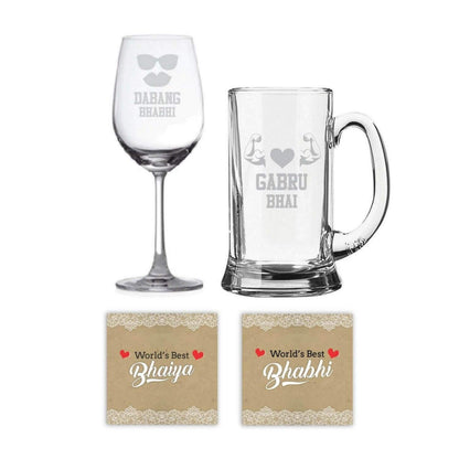 Gabru Bhai Dabang Bhabhi Beer Mug and Wine Glass