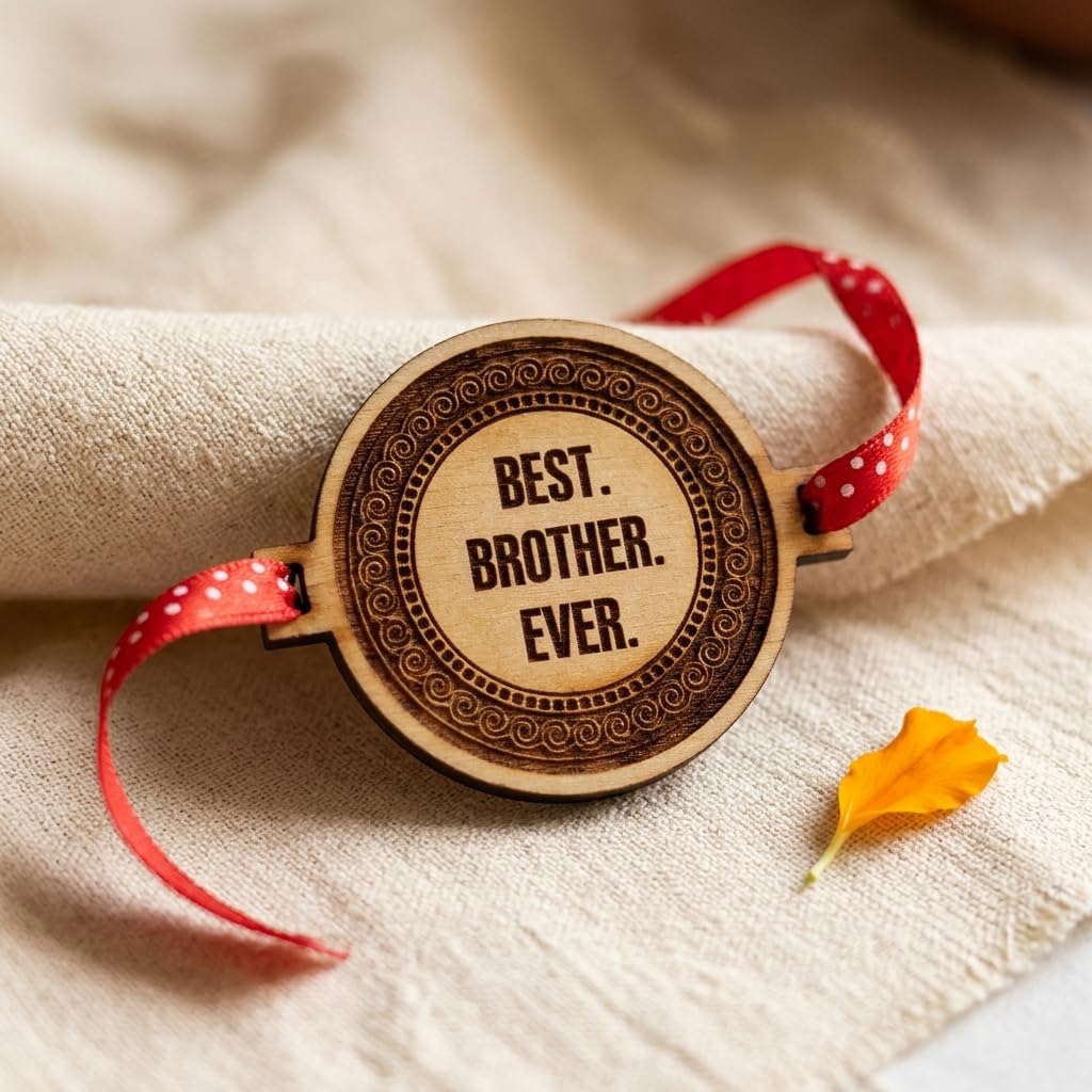 TheYaYaCafe Rakhi for Brother Set of 4 Engraved Wooden Rakhi with MDF Dial 1.5 Inches, Raksha Bandhan Gift for Bhai, Brother, Bro from Sister, Didi, Behen