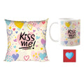 Kiss Me Cushion Cover, Mug & Coaster Combo - Valentine Gift for Wife