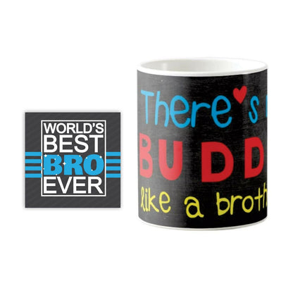 TheYayaCafe Raksha Bandhan Gift for Brother No Buddy Like Brother Ceramic Coffee Mug and Coaster Combo 330 ml, Rakhi Bhaidooj Birthday Gift for Bhai