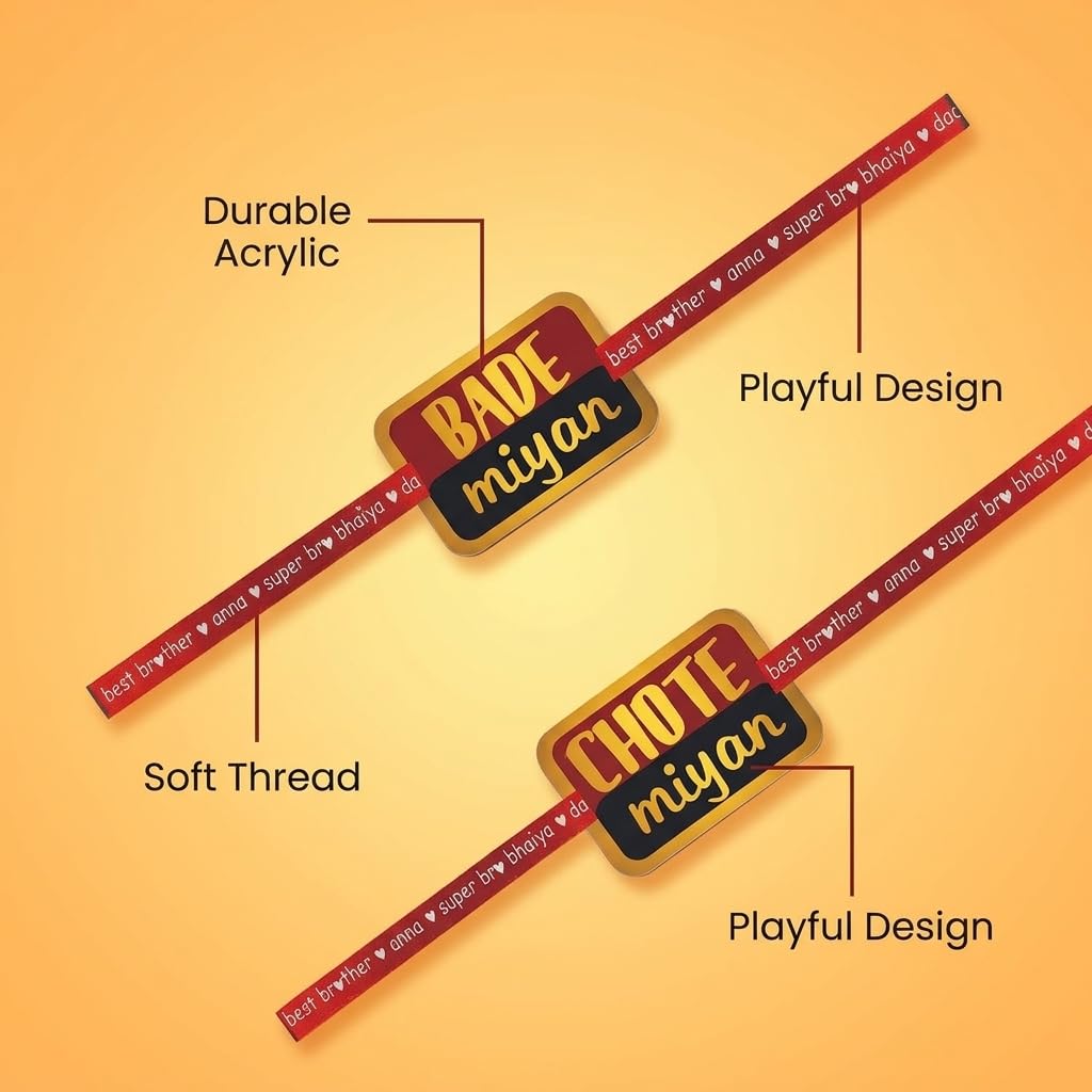 TheYaYaCafe Acrylic Chote Miyan & Bade Miyan Printed Rakhi for Brother (Set of 2), Raksha Bandhan Rakhi for Kids and Young Boys, Rakhi Gift for Bhai, Brother, Bro