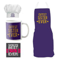 Cutest Sister Ever Gift Set of 4 - Apron, Chef Hat, Mug & Coaster