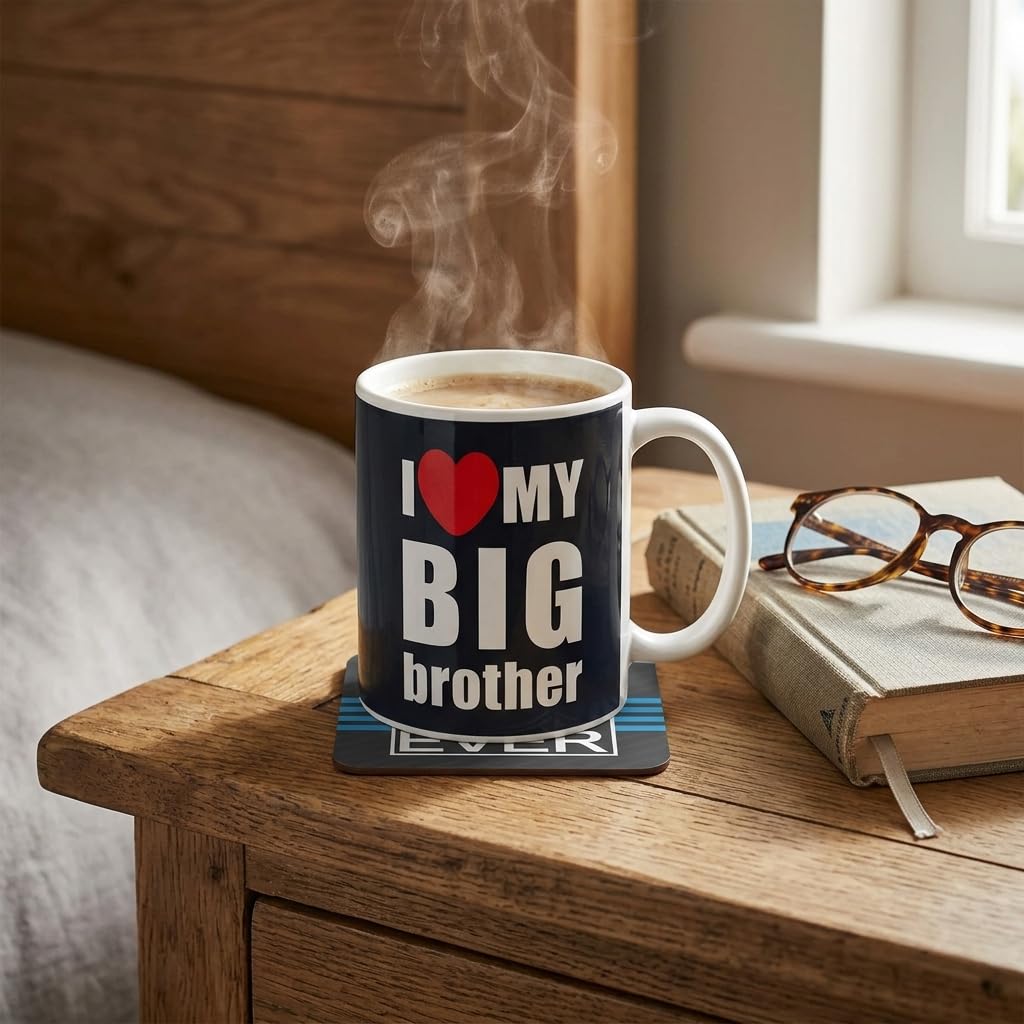 TheYayaCafe Brother Printed Ceramic Coffee Mug I Love My Big Brother 330 ml (11 oz) with Acrylic Coaster, Bro, Bhai from Sister and Family