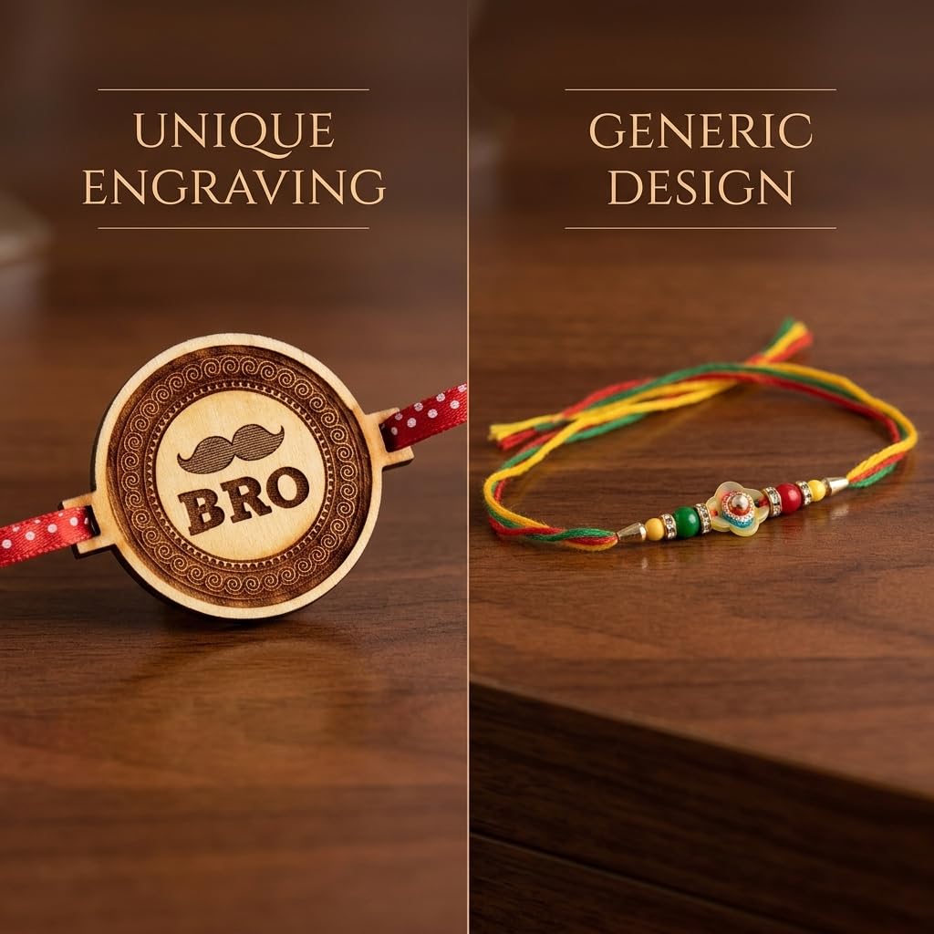 TheYaYaCafe Engraved Wooden Rakhi Set of 6 for Brother Mister Awesome Gabru Mota Bhai, Raksha Bandhan Gift for Bhai, Bro, Brothers from Sister, Rakhi for Kids and Adults