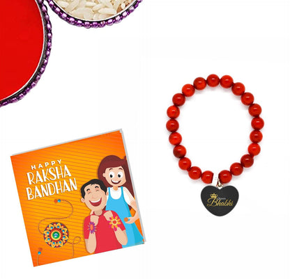 TheYayaCafe Raksha Bandhan Gifts for Sister-in-law Queen Bhabhi Printed Lumba Beads Rakhi Bracelet with Roli Chawal Puja Pack, Adjustable Elastic, Rakhi for Bhabhi from Brother