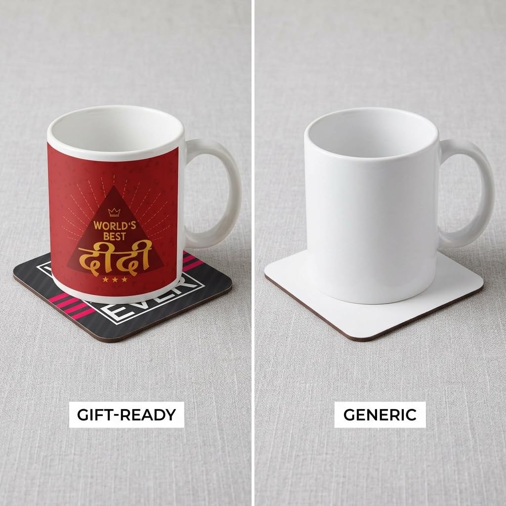 TheYayaCafe Rakhi Gifts for Sister Worlds Best Didi Ceramic Mug and Coaster Combo 330ml, Birthday Raksha Bandhan Bhai Dooj Gift for Sister, Bhabhi, Didi from Brother