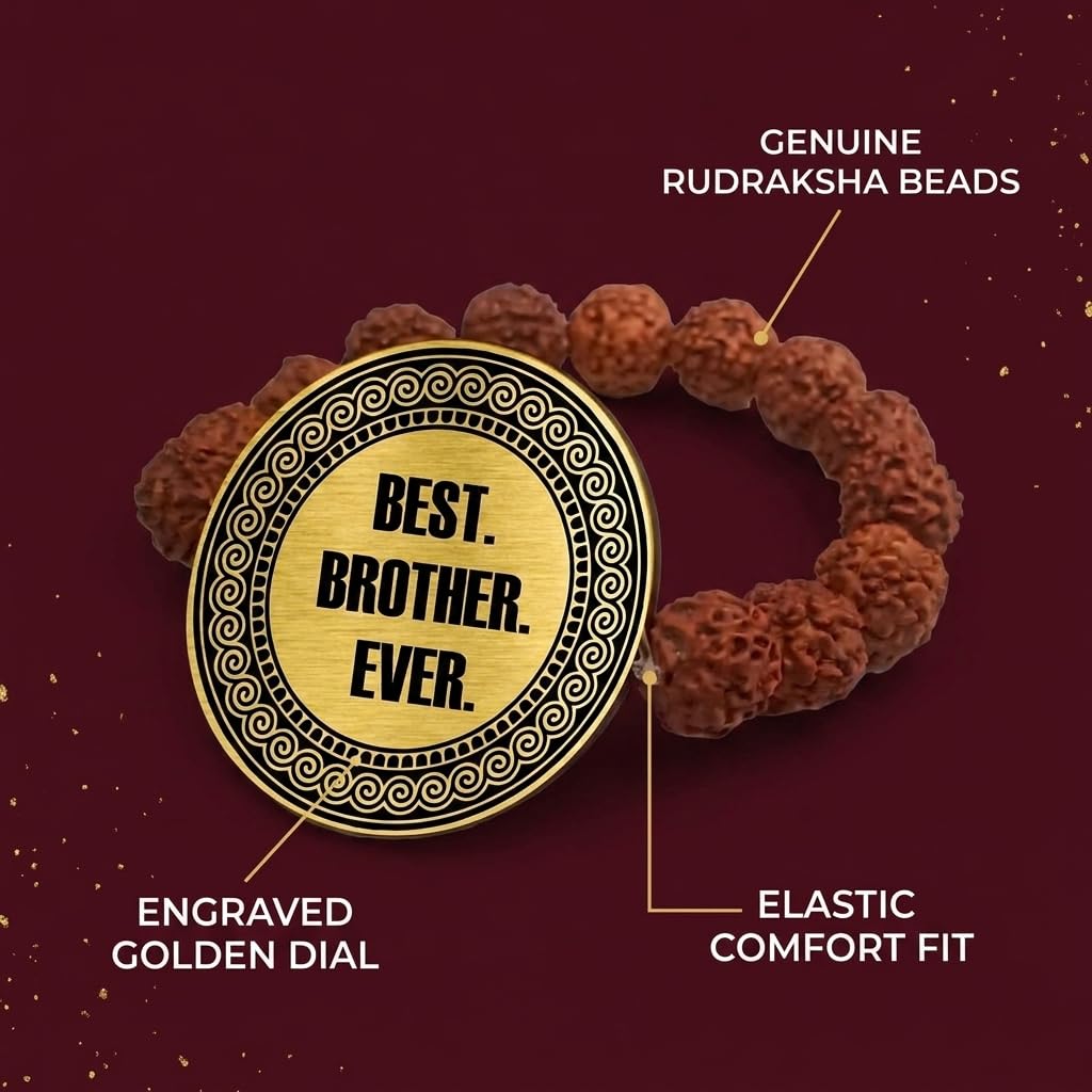 YaYa cafe Men's Raksha Bandhan Best Brother Ever Engraved for Brother Rudraksha Bracelet