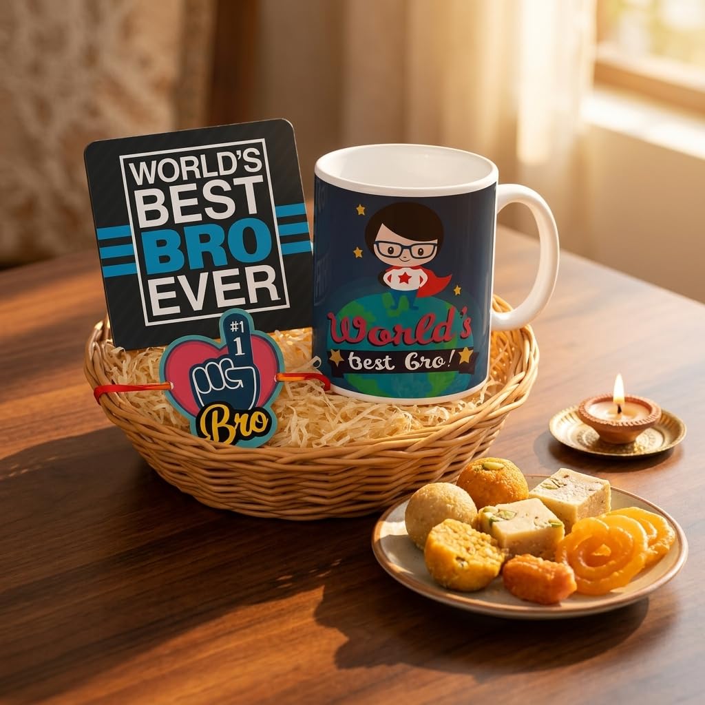 TheYayaCafe Raksha Bandhan Gift for Brother, Ceramic Mug Coaster and Rakhi Combo Set of 3, 330ml, Rakhi Gifts for Bhai, Bhaidooj, Birthday, Anniversary Present for Brother from Sister