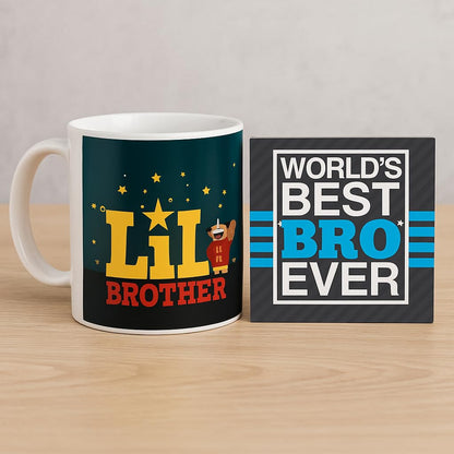 TheYayaCafe Rakhi Gift Combo for Brother Set of 3: Ceramic Mug 330ml, Acrylic Coaster 3.5x3.5 Inches & Rakhi, Rakshabandhan Gift for Bhai, Brother from Sister, Raksha Bandhan Birthday Bhaidooj