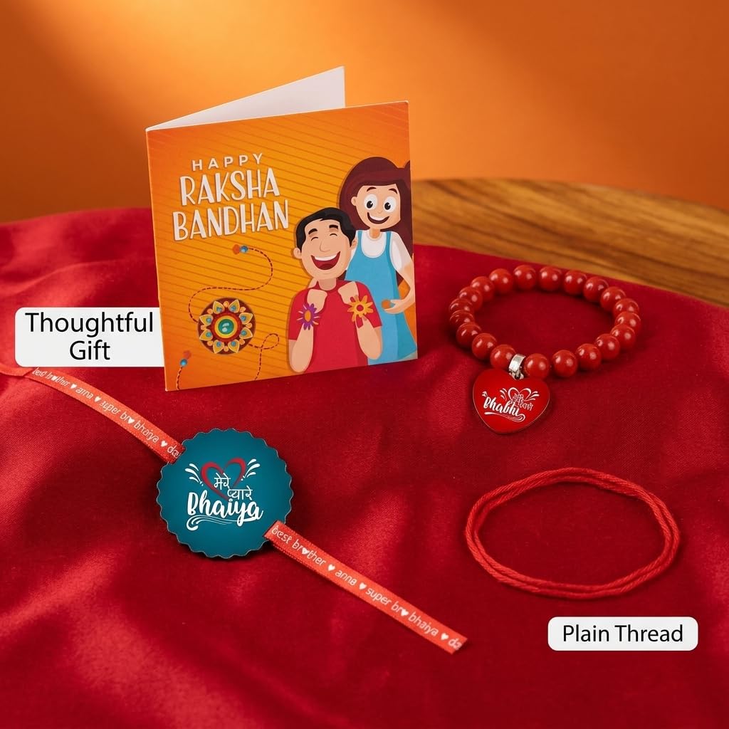 TheYaYaCafe Rakhi for Bhaiya Bhabhi Set of 2 Printed Family Rakhi Combo Mere Pyaare Bhaiya Bhabhi Raksha Bandhan, Red, One Size (RK0261MP_RK0253_0247)