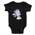 Rainbow Unicorn Personalised Baby Girl Romper Onesie, Black