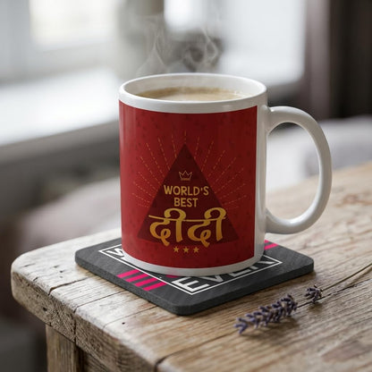 TheYayaCafe Rakhi Gifts for Sister Worlds Best Didi Ceramic Mug and Coaster Combo 330ml, Birthday Raksha Bandhan Bhai Dooj Gift for Sister, Bhabhi, Didi from Brother