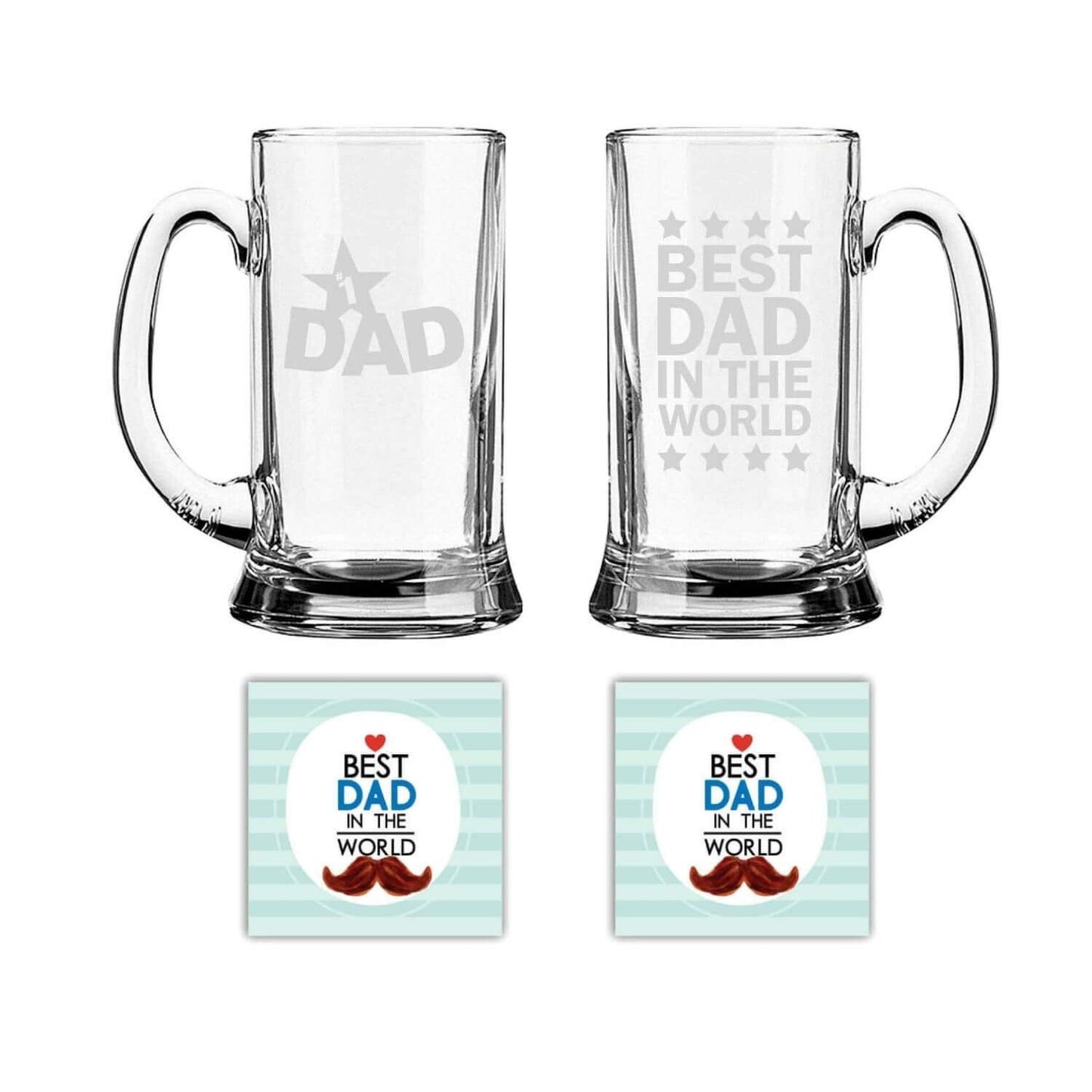 Dad & Best dad in The World Engraved Beer Mug Combo