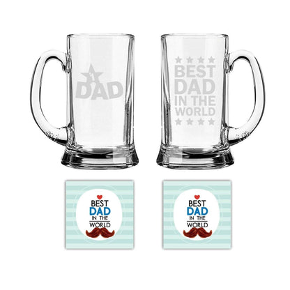 Dad & Best dad in The World Engraved Beer Mug Combo