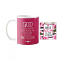 Coffee Mug with Coaster - God Made Mother (Pink, 11 oz)