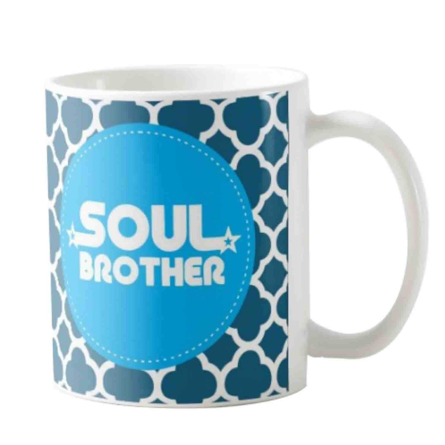 TheYayaCafe Brother Printed Ceramic Coffee Mug Soul Brother Quote 330 ml (11 oz) with Coaster, Bhai, Bro from Sister and Family