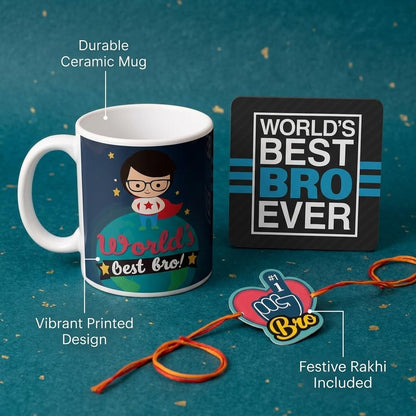 TheYayaCafe Raksha Bandhan Gift for Brother, Ceramic Mug Coaster and Rakhi Combo Set of 3, 330ml, Rakhi Gifts for Bhai, Bhaidooj, Birthday, Anniversary Present for Brother from Sister