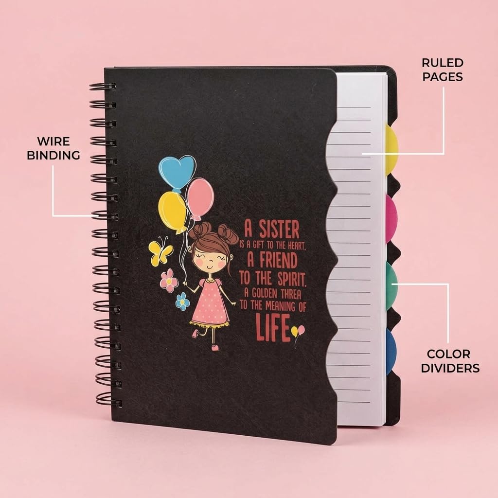 TheYayaCafe Printed Notebook A Little Sister Is A Gift To Heart Wirebound A5 Size 8.5x6 Inches 300 Ruled Pages