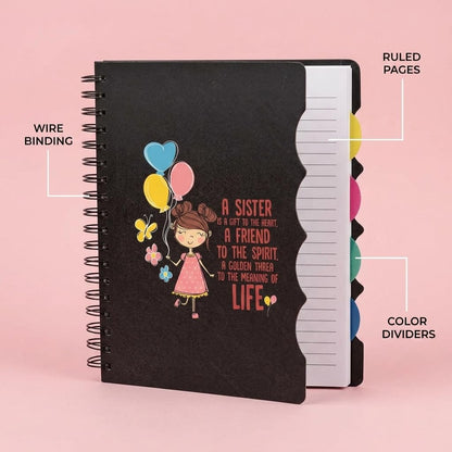 TheYayaCafe Printed Notebook A Little Sister Is A Gift To Heart Wirebound A5 Size 8.5x6 Inches 300 Ruled Pages